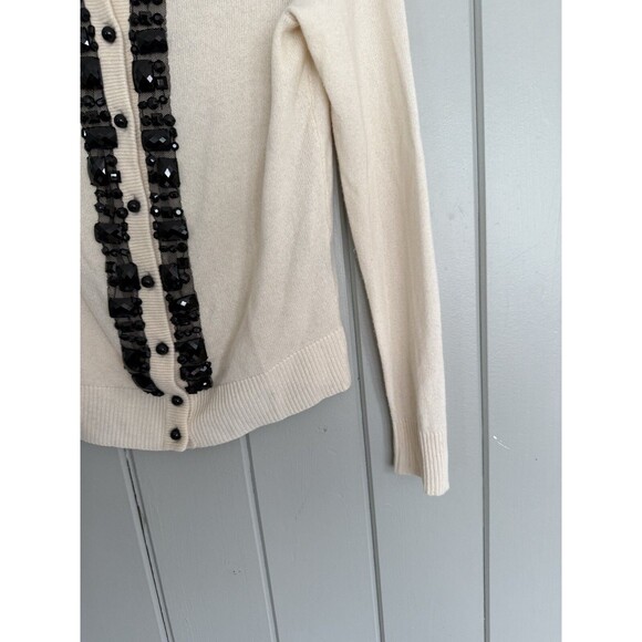 C by Bloomingdales Sweater Cardigan S 100% Cashmere Ivory Black Rhinestones - Picture 3 of 5